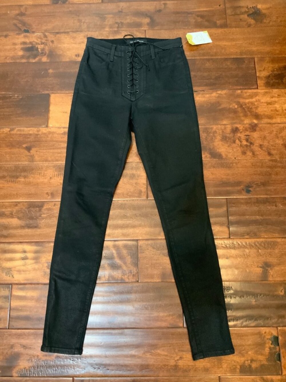 J Brand X @Steoh_Shep Black Coated Denim Lace-Up Skinny Jeans, Size 28